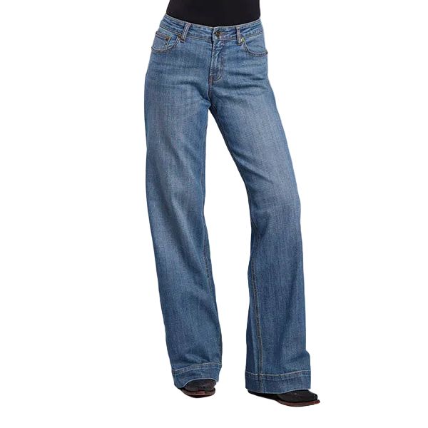 Women's Stetson Mid Wash Plain Pocket Wide Leg Jeans 10-054-0490-0200