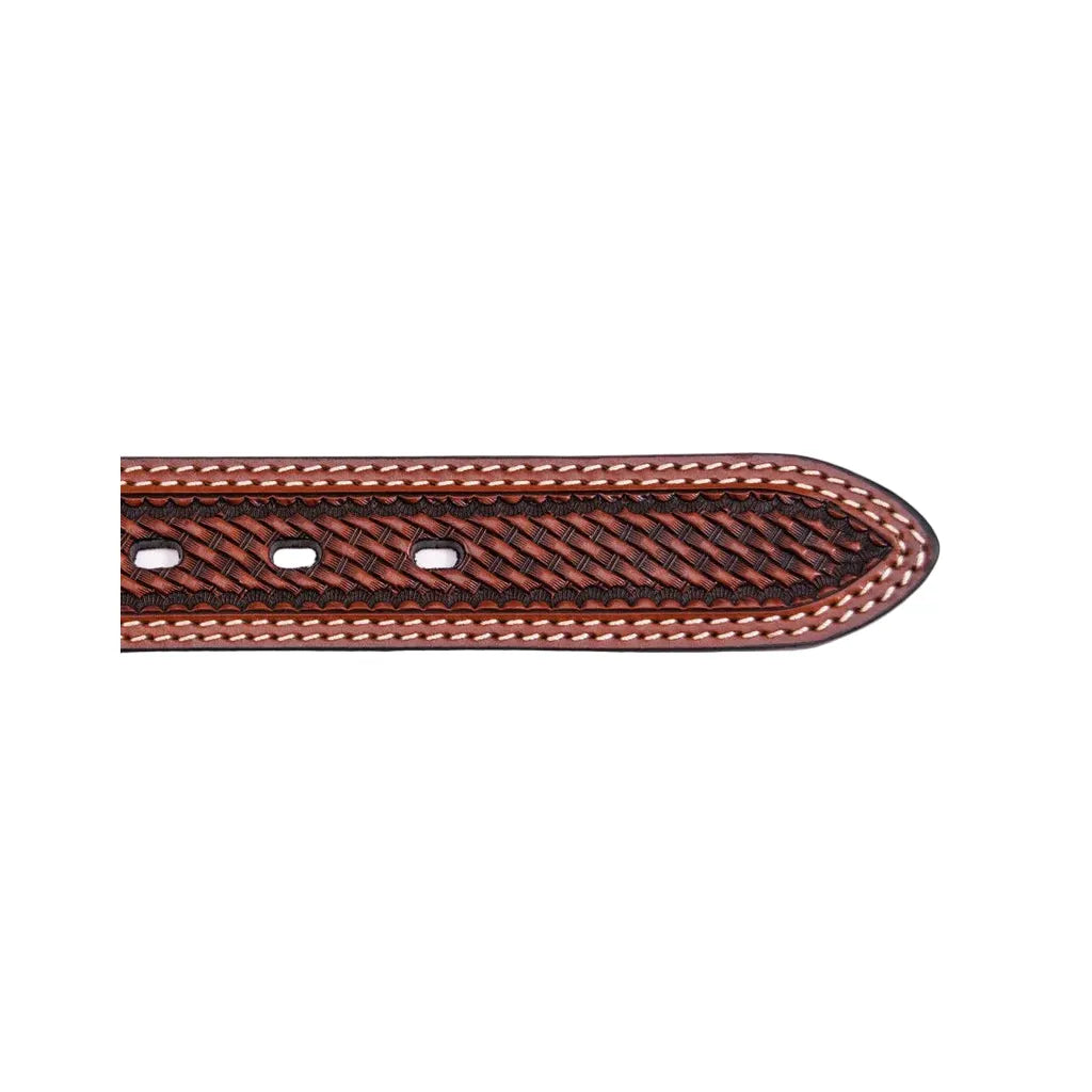 Men's Cowboy Chrome Brown Belt with Basket Tooling 1006