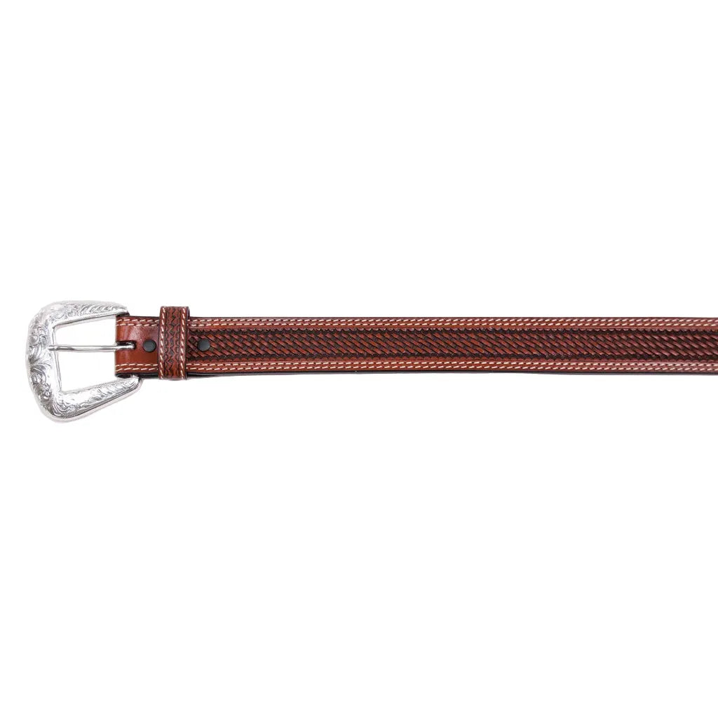 Men's Cowboy Chrome Brown Belt with Basket Tooling 1006