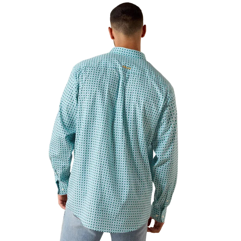 Men's Ariat Angel Blue Geo Print Wrinkle Free Andy Classic Fit Shirt 10071027