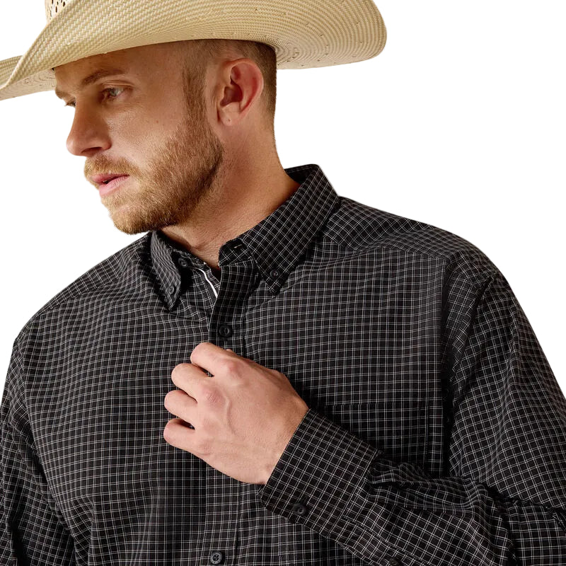 Men's Ariat Black Plaid Pro Series Triston Classic Fit Shirt 10071038