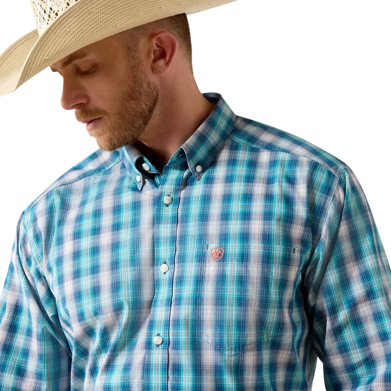 Men's Ariat White Plaid Pro Series James Classic Fit Shirt 10071086