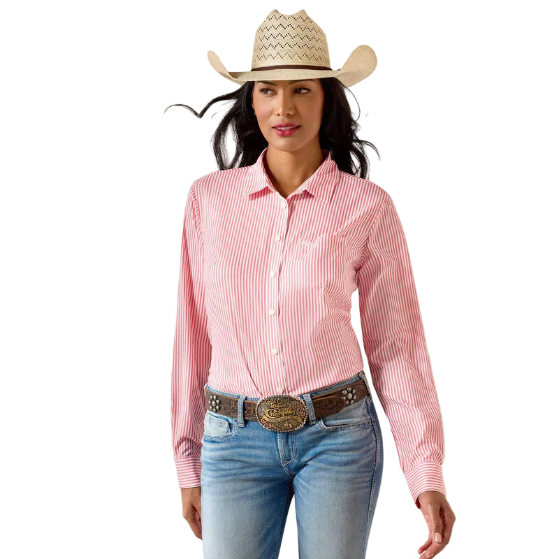 Women's Ariat Sun Kissed Coral Stripe Kirby Pro Shirt 10071468
