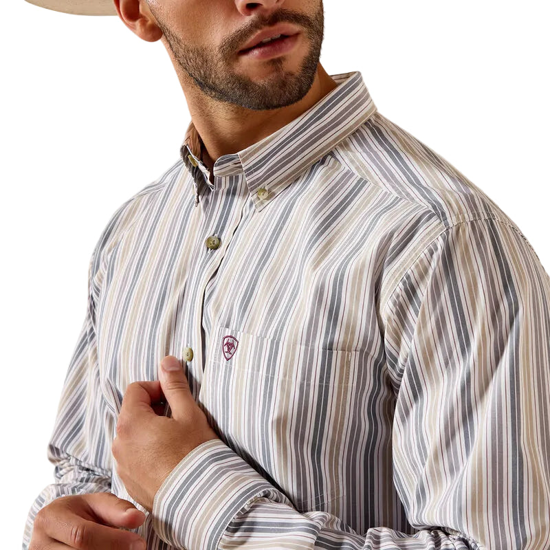 Men's Ariat White Stripe Pro Series Pryce Fitted Shirt 10071575