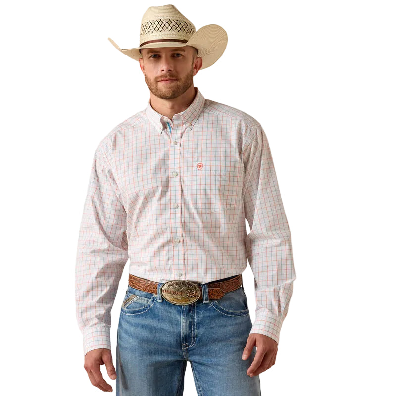 Men's Ariat White Plaid Pro Series Jason Classic Fit Shirt 10071586