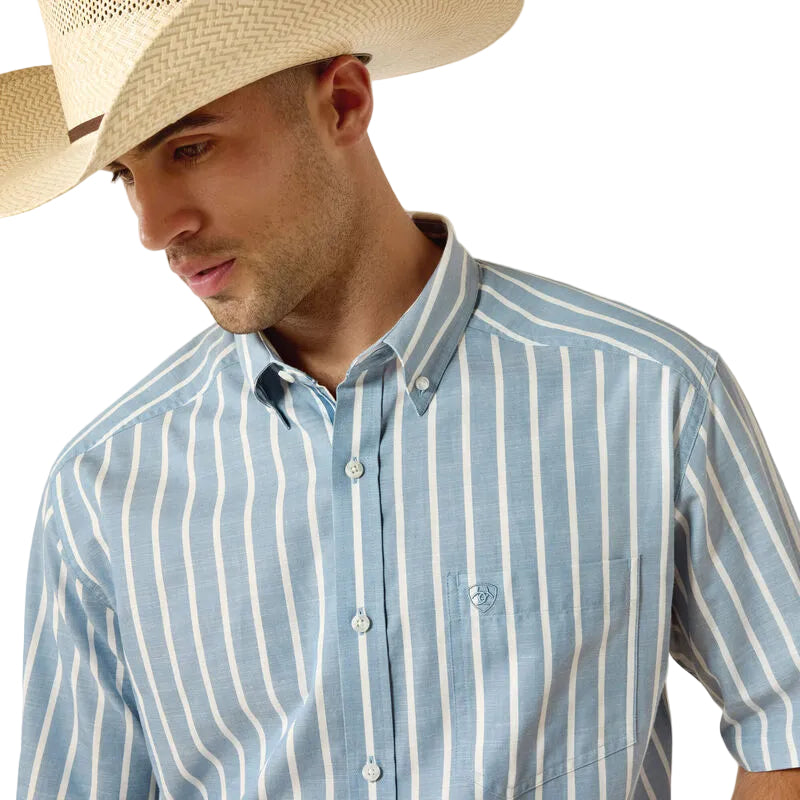 Men's Ariat Blue Shadow Stripe Pro Series Tre Classic Fit Shirt 10071618