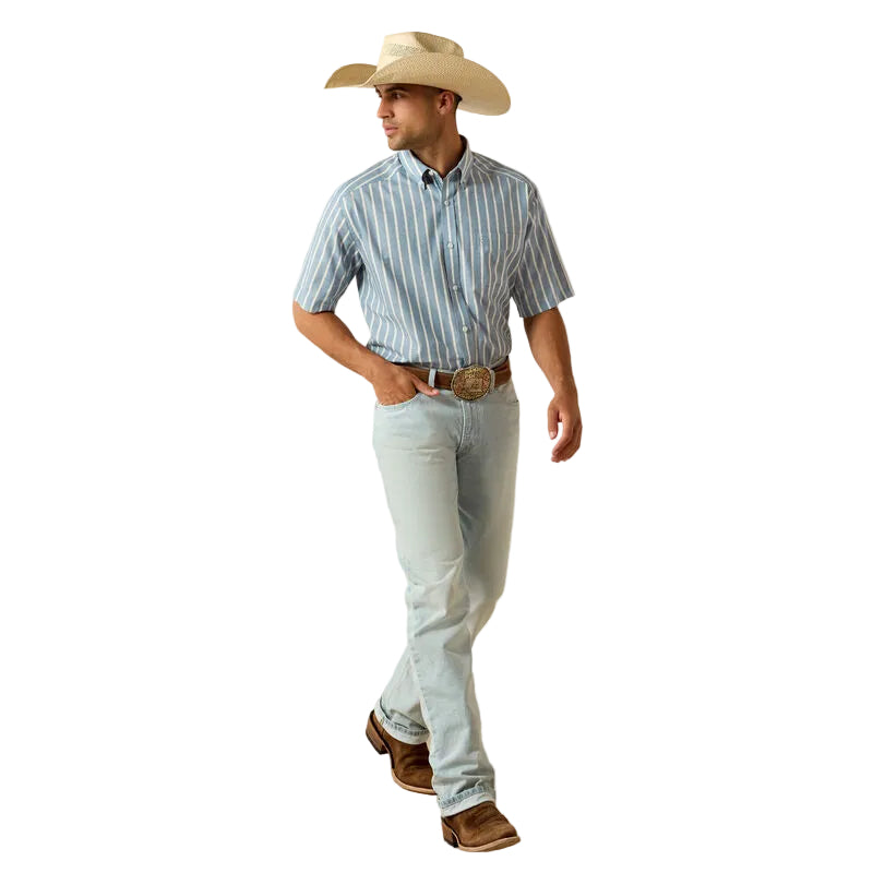 Men's Ariat Blue Shadow Stripe Pro Series Tre Classic Fit Shirt 10071618