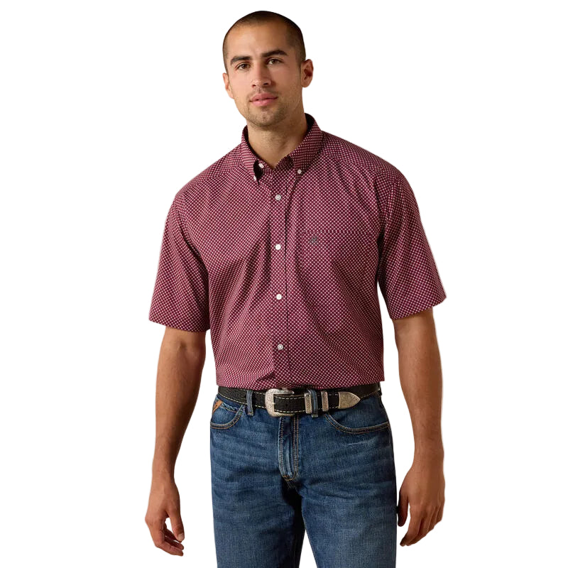Men's Ariat Maroon Banner Geo Print Pippin Classic Fit Shirt 10071729