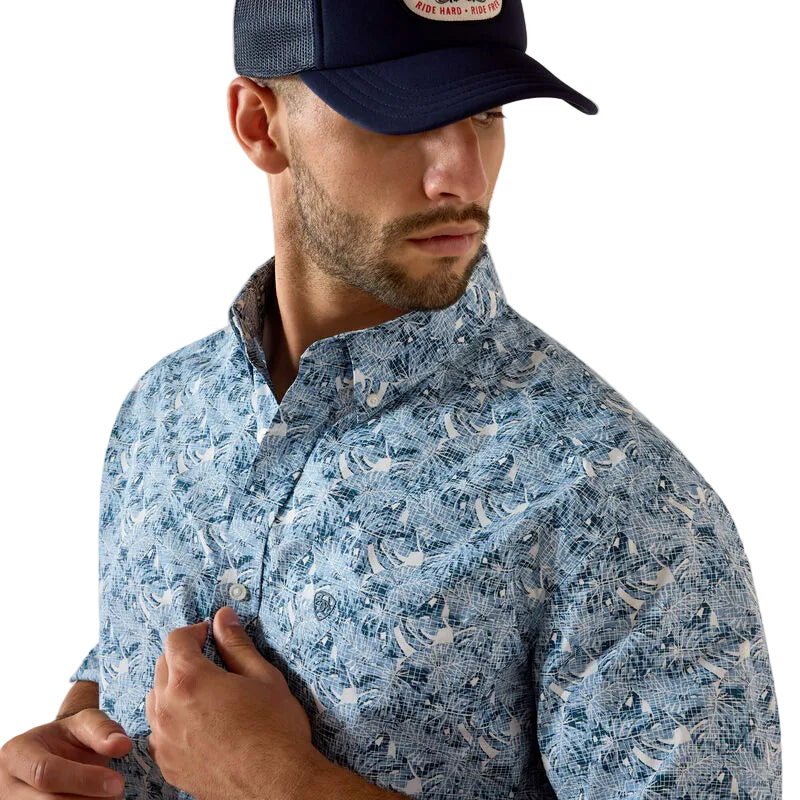 Men's Ariat Shadow Blue Leaf PRint Tim Classic Fit Shirt 10071734