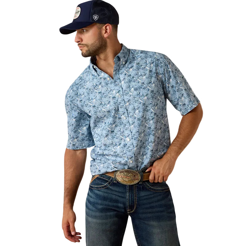 Men's Ariat Shadow Blue Leaf PRint Tim Classic Fit Shirt 10071734