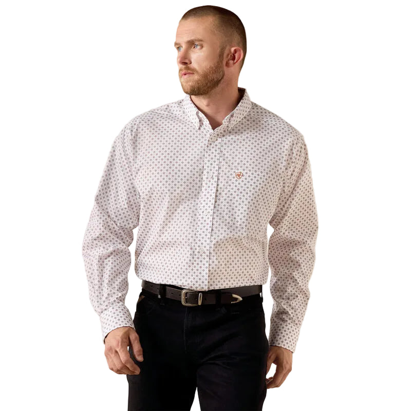 Men's Ariat White Geo Print Wrinkle Free Landry Classic Fit Shirt 10071748