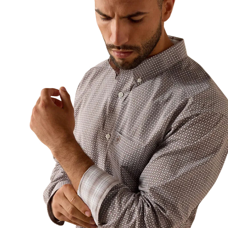 Men's Ariat Chestnut Geo Print Wrinkle Free Alden Classic Fit Shirt 10071750