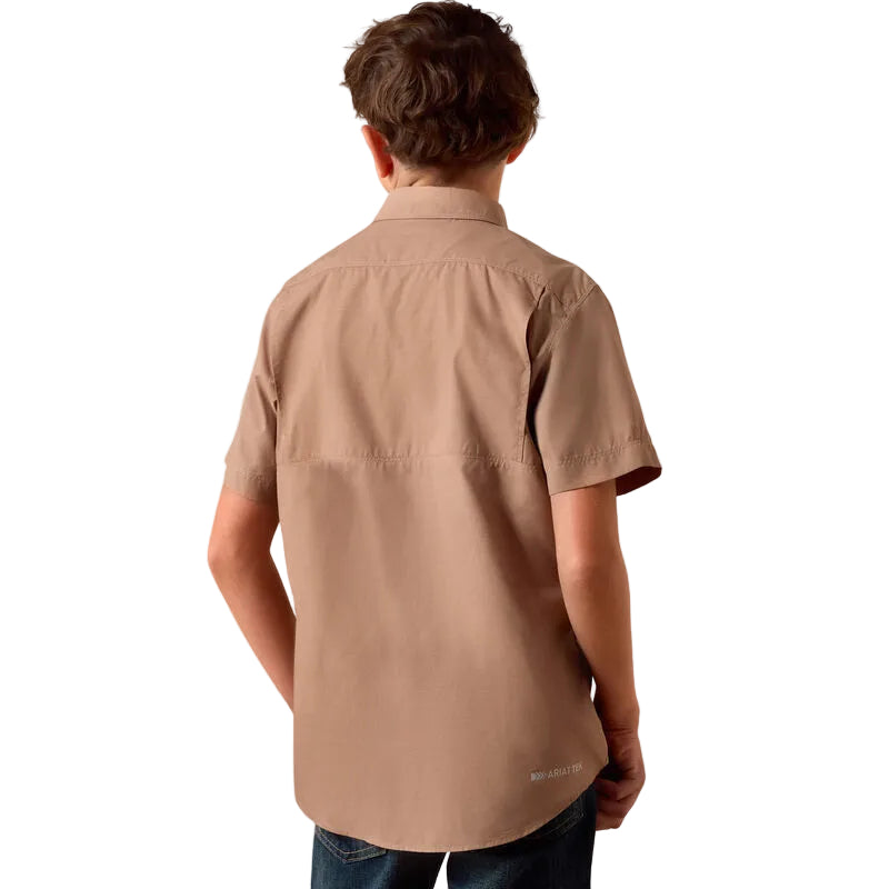 Boy's Ariat Khaki Southwest Cross Printed Vent TEK Outbound Classic Fit Shirt 10073420