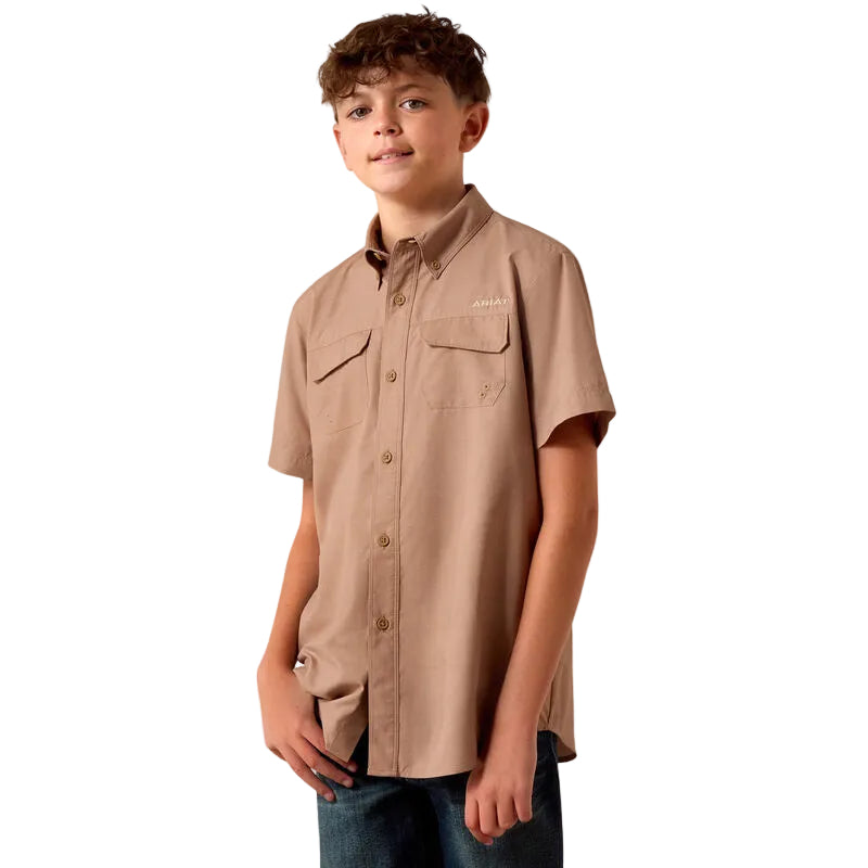 Boy's Ariat Khaki Southwest Cross Printed Vent TEK Outbound Classic Fit Shirt 10073420