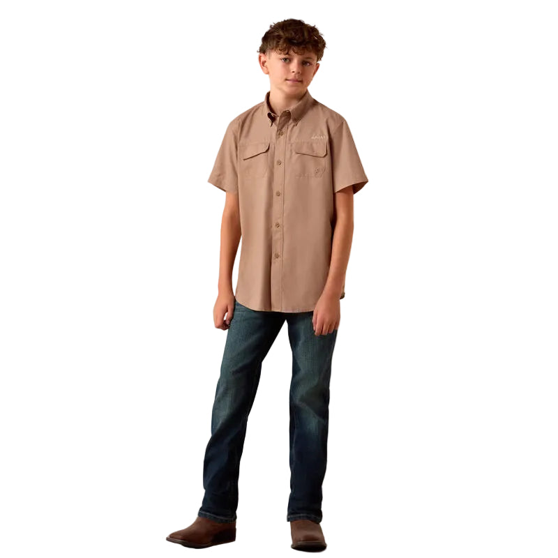 Boy's Ariat Khaki Southwest Cross Printed Vent TEK Outbound Classic Fit Shirt 10073420