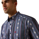 Men's Ariat Evening Blue Southwest Stripe Berke Classic Fit Shirt 10073525