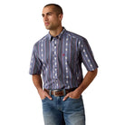 Men's Ariat Evening Blue Southwest Stripe Berke Classic Fit Shirt 10073525