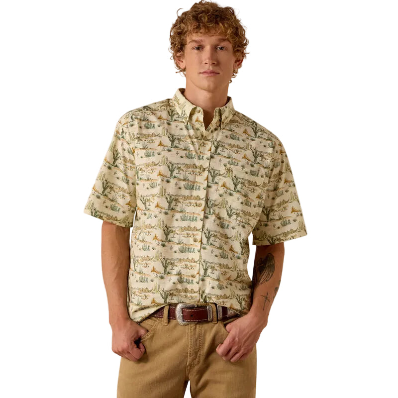 Men's Ariat Almond Oil Scenic Print Sable Classic Fit Shirt 10073530
