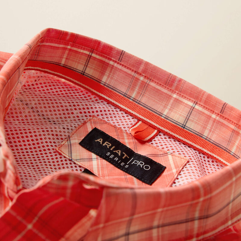 Men's Ariat Hot Coral Plaid Pro Series Noble Classic Fit Shirt 10073561