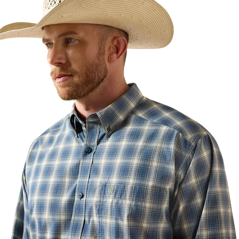 Men's Ariat Key Largo Blue Plaid Pro Series Scottie Classic Fit Shirt 10073565