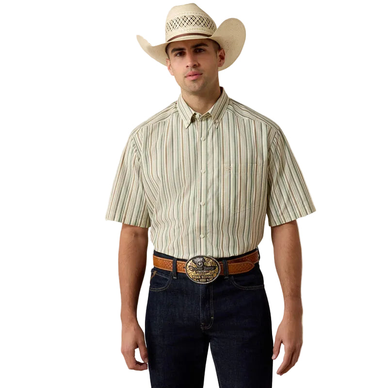 Men's Ariat White Multi Stripe Pro Series Stevie Classic Fit Shirt 10073567