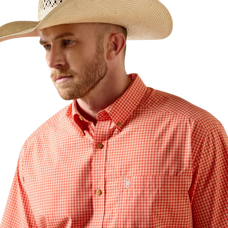 Men's Ariat Paprika Mini Plaid Pro Series Nicolas Classic Fit Shirt 10073598