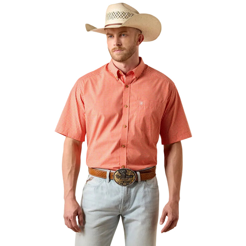 Men's Ariat Paprika Mini Plaid Pro Series Nicolas Classic Fit Shirt 10073598