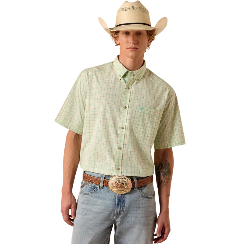 Men's Ariat Ocean Wave Plaid Pro Series Neko Classic Fit Shirt 10073600