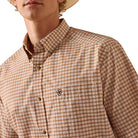 Men's Ariat Almond Oil Mini Plaid Pro Series Niles Classic Fit Shirt 10073609