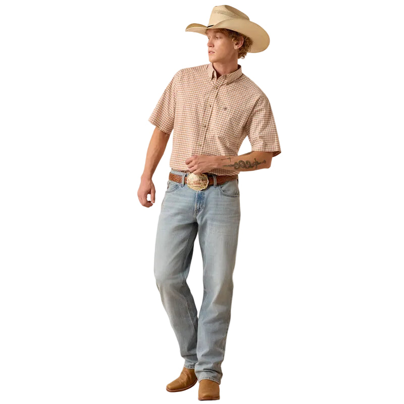 Men's Ariat Almond Oil Mini Plaid Pro Series Niles Classic Fit Shirt 10073609