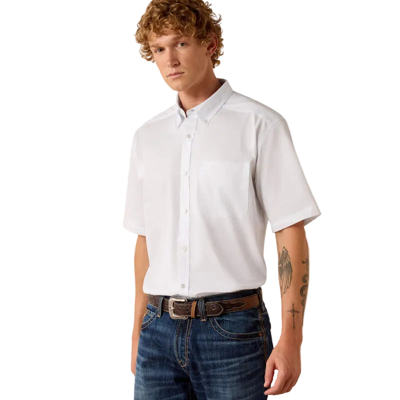 Men's Ariat White Lightweight Twill Classic Fit Shirt 10073615
