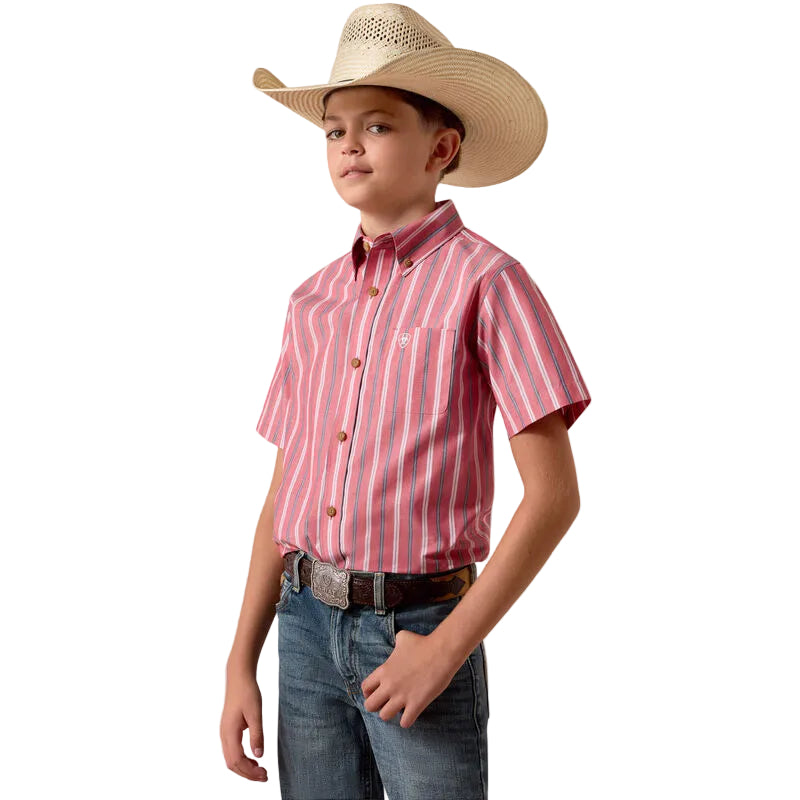 Boy's Ariat Hibiscus Red Stripe Pro Series Bobby Shirt 10073638