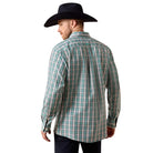 Men's Ariat Blue Turquoise Plaid Wrinkle Free Wolfe Classic Fit Shirt 10073686