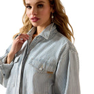 Women's Ariat Blue White Denim Stripe Shirt Jacket 10073889