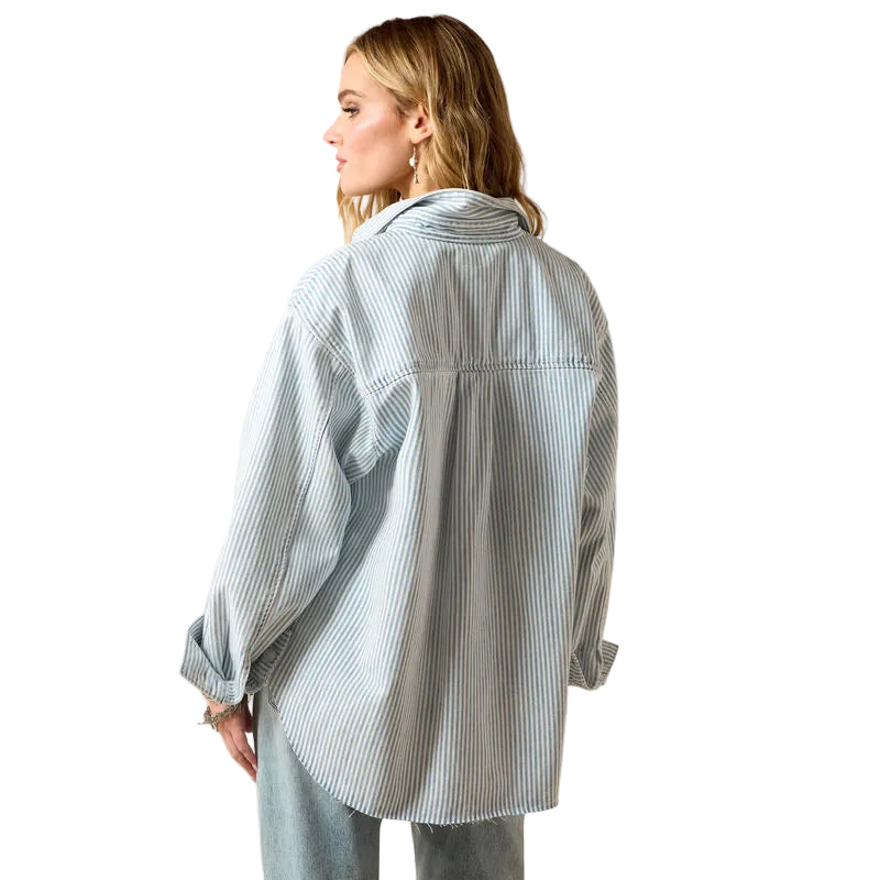 Women's Ariat Blue White Denim Stripe Shirt Jacket 10073889