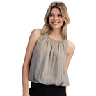 Women's ee:some Dry Herb Solid Sleeveless Gathered Blouse TK14640