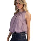 Women's ee:some Dry Herb Solid Sleeveless Gathered Blouse TK14640