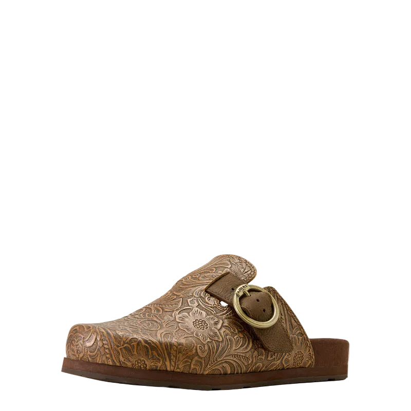 Women's Ariat Brown Floral Emboss Country Mule Slip On Shoes 10074266