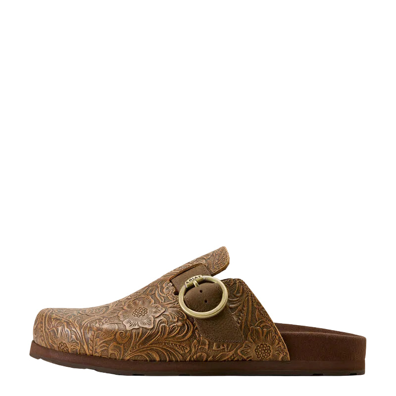 Women's Ariat Brown Floral Emboss Country Mule Slip On Shoes 10074266