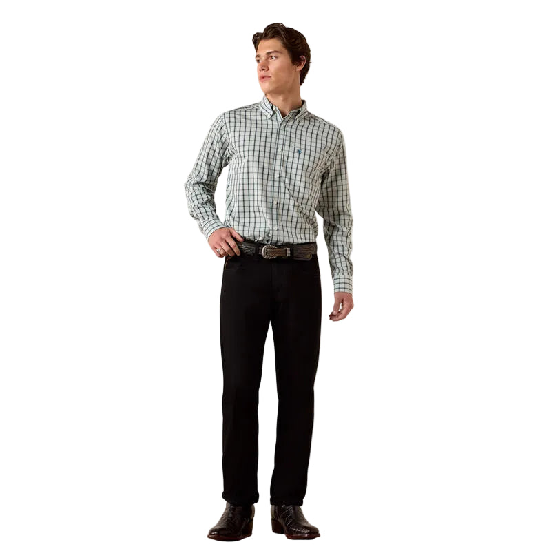 Ariat Men's Off White and Multi Plaid Wrinkle Free Bern Fitted Shirt 10079264