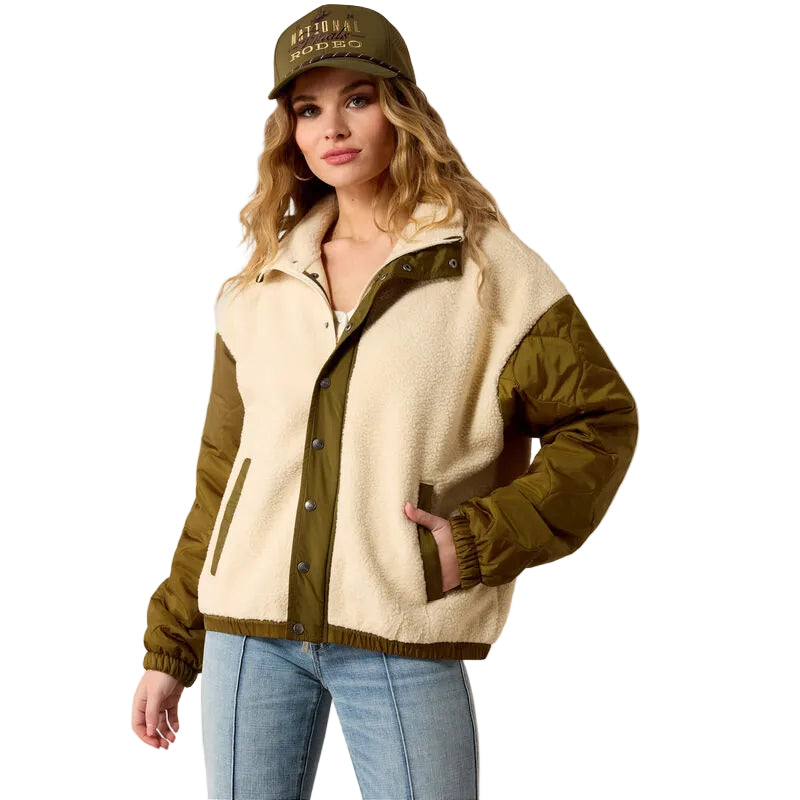 Ariat Women's Parchment/Moss Green Sherpa Blocked Jacket 10079303