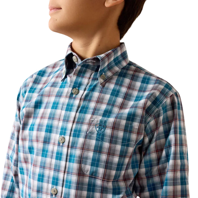 Ariat Boy's Lyons Blue Small Plaid Pro Series Walter Classic Fit Shirt 10079358