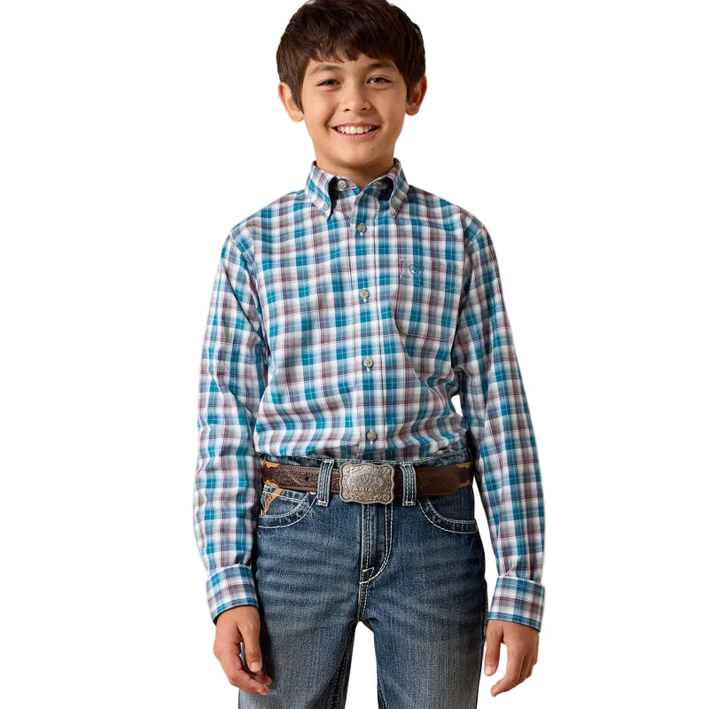 Ariat Boy's Lyons Blue Small Plaid Pro Series Walter Classic Fit Shirt 10079358