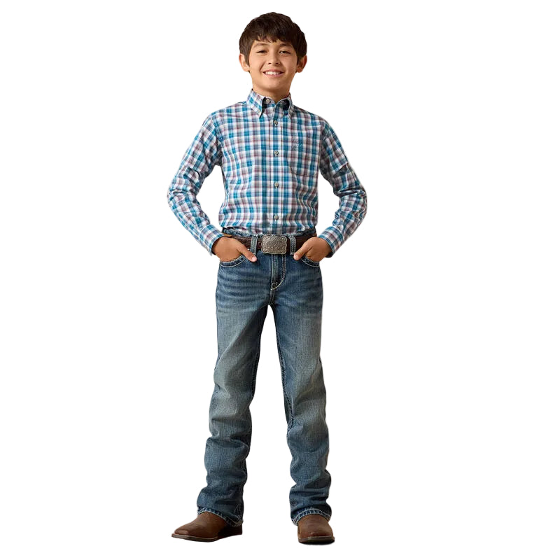Ariat Boy's Lyons Blue Small Plaid Pro Series Walter Classic Fit Shirt 10079358