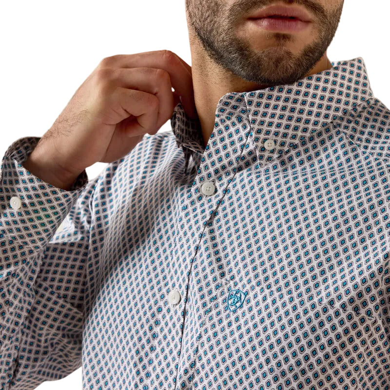 Ariat Men's White Geometric PRint Perez Classic Fit Shirt 10079422