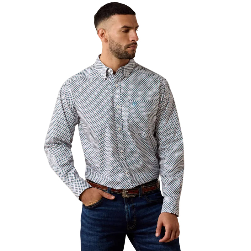 Ariat Men's White Geometric PRint Perez Classic Fit Shirt 10079422