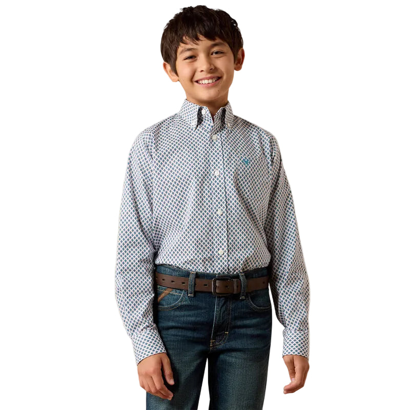 Ariat Boy's White Geo Print Perez Classic Fit Shirt 10079424