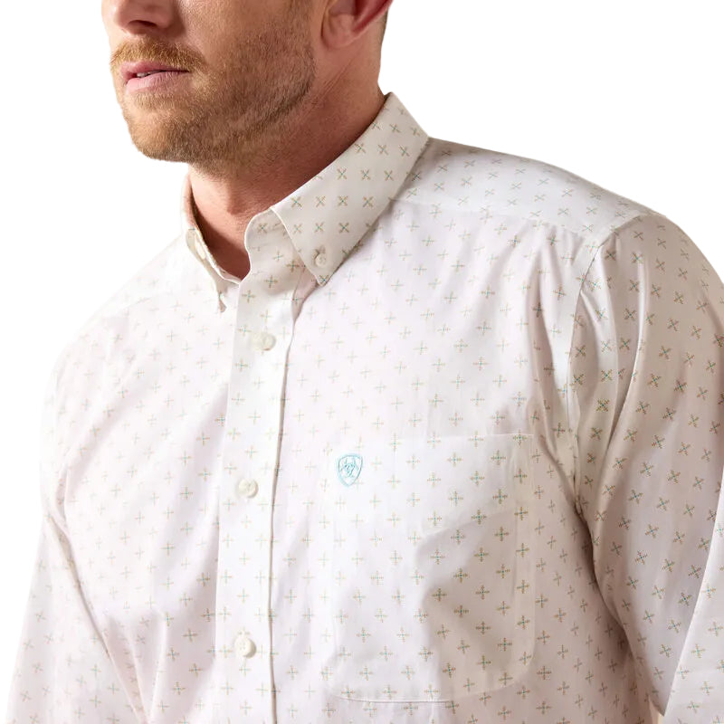Ariat Men's White Geo Print Wrinkle Free Barlow Classic Fit Shirt 10079425
