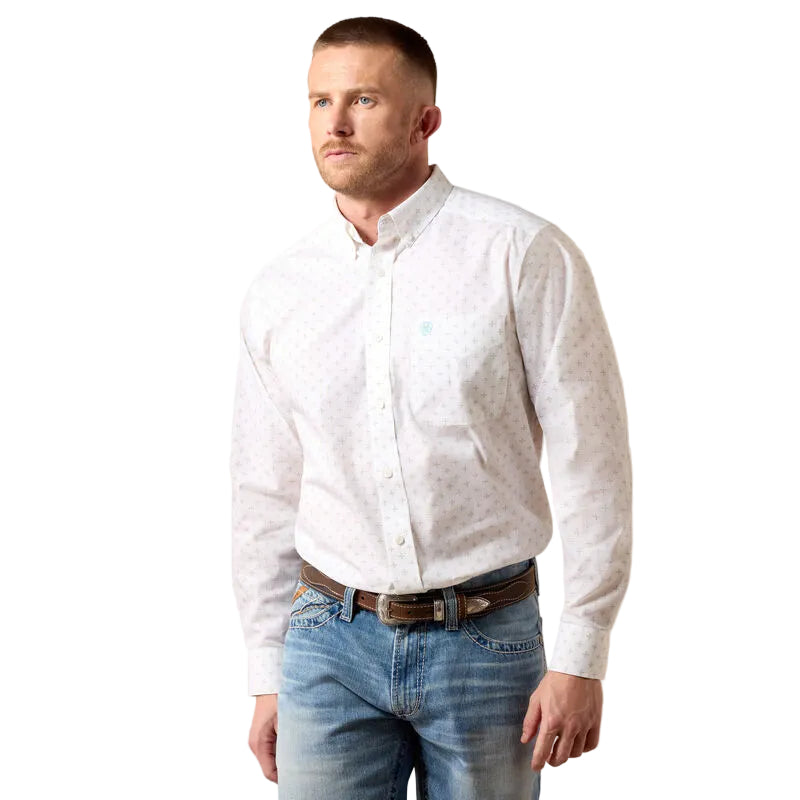 Ariat Men's White Geo Print Wrinkle Free Barlow Classic Fit Shirt 10079425