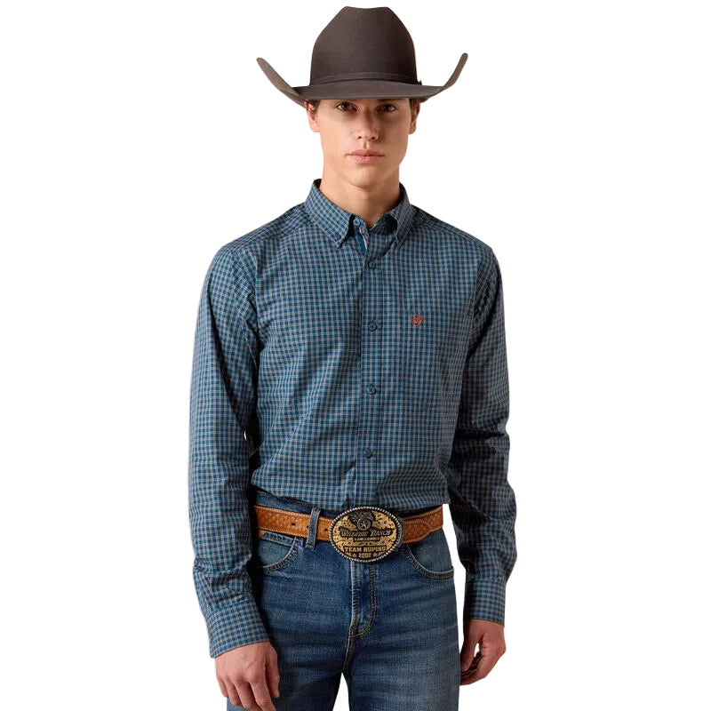 Ariat Men's Sailor Blue Plaid Pro Series Whit Fitted Shirt 10079443